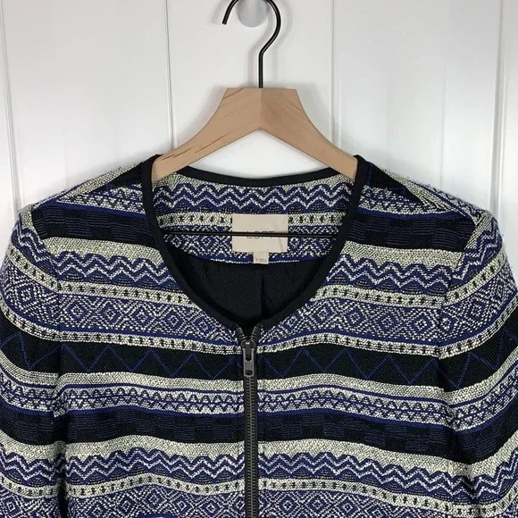 💕Ann Taylor Loft Blue Black Tweed Blazer Jacket 8 - Picture 2 of 7